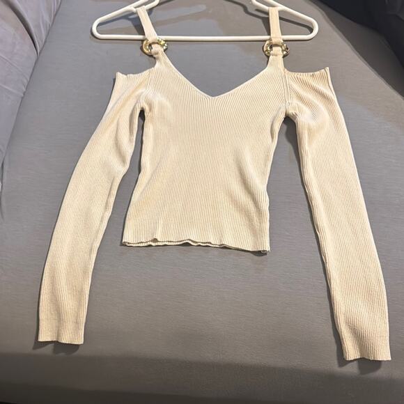 SHEIN Cream Long Sleeve Cold Shoulder Top - Picture 1 of 3
